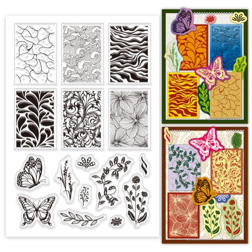 PH PandaHall Retro Texture Clear Stamps Blume Clear Stamps Schmetterlinge Silikonstempel Pflanzen Gummistempel Transparent Clear Stamp Seal Für DIY Scrapbooking Kartenherstellung von PH PandaHall