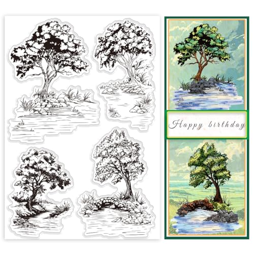 PH PandaHall River Trees Transparente Stempel Zur Kartengestaltung Klarer Silikonstempel Pflanze Transparent Siegelstempel Für Bastelarbeiten Scrapbooking Tagebuch Notizbuch von PH PandaHall