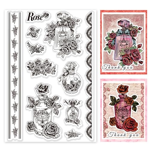 PH PandaHall Rosenparfüm Stempelset 11 Stück Silikonstempel Retro Stil Gummistempel Für Scrapbooking Kartonherstellung Spitzenstempel Für Albumdekoration von PH PandaHall