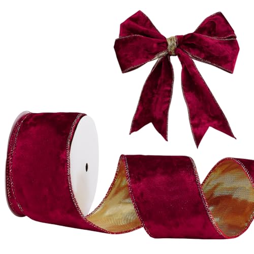 PH PandaHall Rotes Samtband 6.5cm verdrahtetes Weihnachtsband Metallic Samt einseitig verdrahtetes Band für Geschenkverpackungen Weihnachtsbaum Dekoration Handwerk Kränze Zubehör, 9m von PH PandaHall