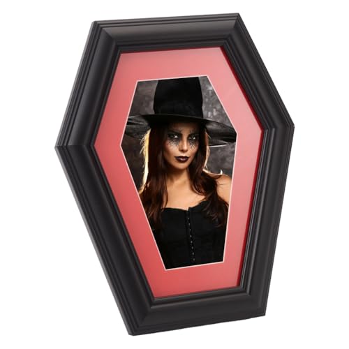 PH PandaHall Sechseck Fotorahmen Sarg-Bilderrahmen Holz Fotorahmen mit Ständer Schwarzes Bild Display Tischfotorahmen für Halloween Gothic Home Wall Decor Display 10x15 cm Foto von PH PandaHall