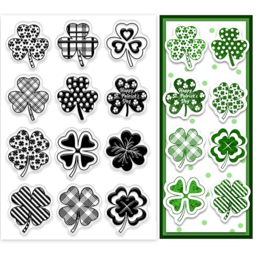 PH PandaHall Shamrock Clear Stempel für Scrapbooking, Vierblättriger Kleeblatt-Silikonstempel Blätter Transparenter Gummistempel für Saint Patrick, Einladungskarten, Journal, Geschenkanhänger von PH PandaHall