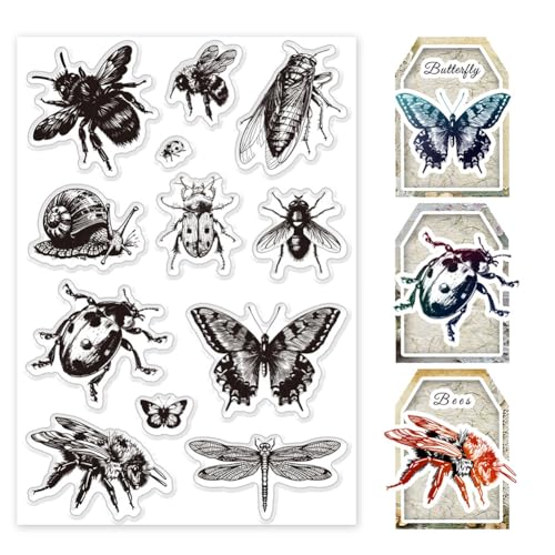 PH PandaHall Silikonstempel Set Mit Insektenmotiv 12 Stück Transparente Gummistempel Klare Stempel Für Journaling Scrapbooking Acrylstempel Für Die Kartengestaltung von PH PandaHall