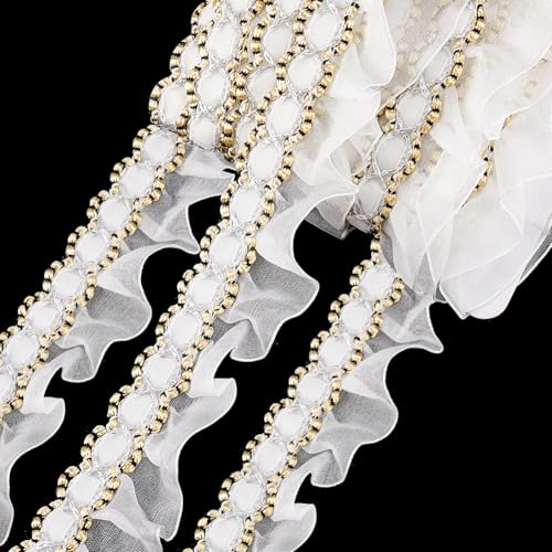 PH PandaHall Spitzenbesatz Mit Rüschen Chiffonspitze 4.6 m 36mm Organza Spitzenband Zum Nähen von Kleidung Hochzeitskleidern Heimdeko Röcken Geschenkverpackungen von PH PandaHall