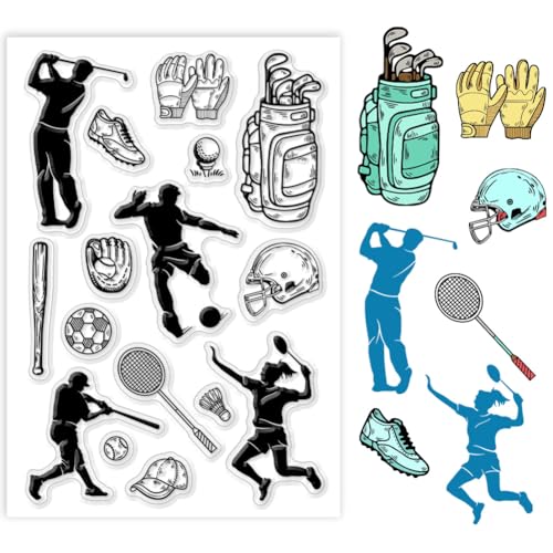 PH PandaHall Sport Thema Transparente Stempel Golfschuhe Handschuhe Hut Baseball Gummistempel Transparente Bastelstempel Für Scrapbooking Kartenherstellung Dekoration Fotokarten Album Bastelarbeiten von PH PandaHall