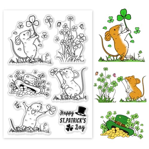 PH PandaHall St. Patrick'S Day Maus Stempel Für Die Kartengestaltung Transparente Silikonstempel Gummi Siegelstempel Tiere Klare Stempel Für DIY Scrapbooking Fotoalbum Dekor von PH PandaHall