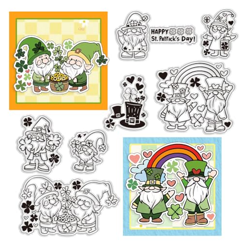 PH PandaHall St. Patrick'S Day Transparente Stempel Set 8 Stück Silikonstempel Zwergelfen Vierblättriges Kleeblatt Gummistempel Für Die Kartengestaltung Fotoalbum Dekorateur von PH PandaHall