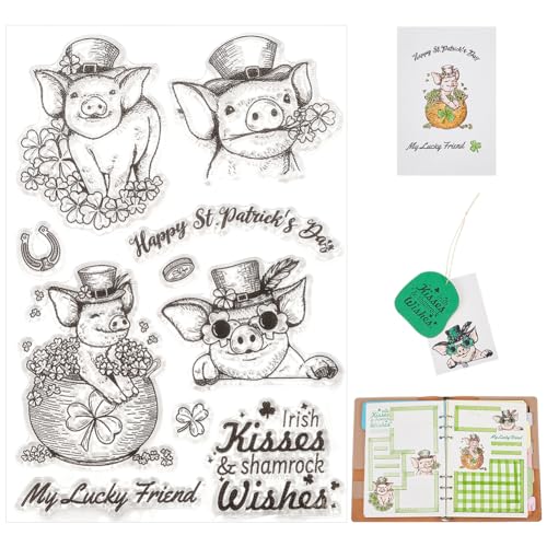 PH PandaHall St. Patrick's Day Stempel Silikon Stempel Schwein Kleeblatt Muster Transparent Siegel Stempel Niedlich Klar Stempel Siegel für Karte Geschenkbox Einladungen Scrapbook Dekoration DIY von PH PandaHall