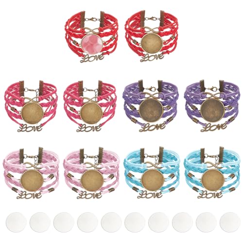 PH PandaHall Sublimation Blank Armbänder Kits, Wärme-Transfer-Armband 10pcs 5 Farben Multi-strand Armbänder mit 10pcs 25mm Cabochons für DIY Armbänder machen von PH PandaHall