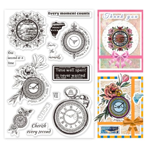 PH PandaHall Taschenuhr Transparentstempel Zur Kartengestaltung Klarer Silikonstempel Mit Uhr Transparenter Siegelstempel Für DIY Scrapbooking Album Journal Notizbuch von PH PandaHall