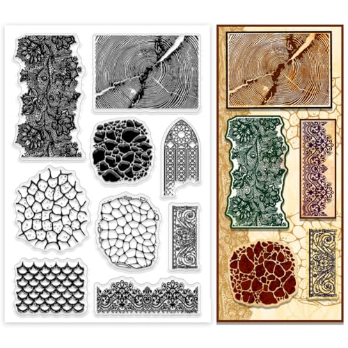 PH PandaHall Textur Clear Stamps, Spitze Textur Türrahmen Gummistempel Retro Transparentes Papier Craft Stempel Siegel für DIY Scrapbooking Journal und Papier Fotokarte Album Crafting von PH PandaHall