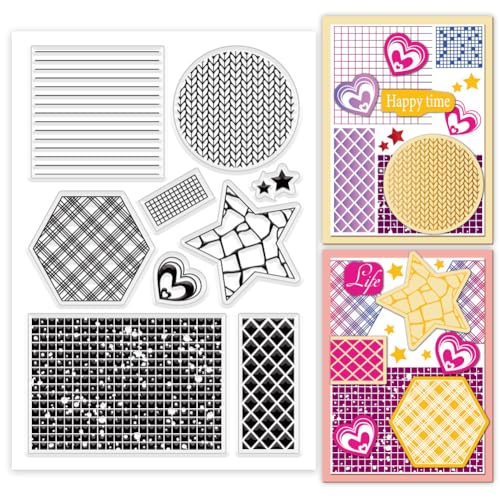 PH PandaHall Texture Board Clear Stamps Für Die Kartenherstellung Transparenter Silikonstempel Rechteckig/Sechseckig/Rund/Stern Bastelstempel Siegelstempel Für DIY Scrapbooking Stempel Fotoalbum von PH PandaHall