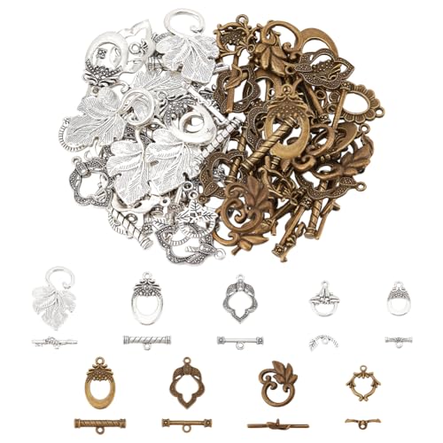 PH PandaHall Tibetischer Schmuck-Knebelverschluss, Blume, oval, Blattlegierung, Schmuckverschlüsse und Verschlüsse für Halsketten, Armbänder, Schmuckherstellung, Antik-Silber/Bronze, 54 Sets PH PandaHall Tibetischer Schmuck-Knebelverschluss, Blume, oval, Blattlegierung, Schmuckverschlüsse und Verschlüsse für Halsketten, Armbänder, Schmuckherstellung, Antik-Silber/Bronze, 54 Sets von PH PandaHall