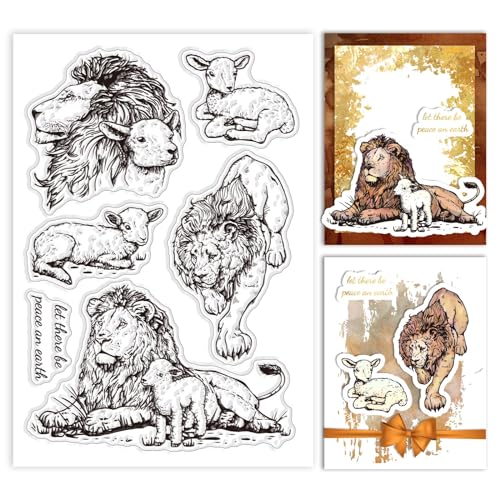 PH PandaHall Tierthema Stempel Transparente Silikon Stempel Transparente Etikettenstempel Löwen Schaf Siegelstempel Papier Bastelstempel Für Scrapbooking DIY Karten Alben Bastelbedarf 11x16cm von PH PandaHall