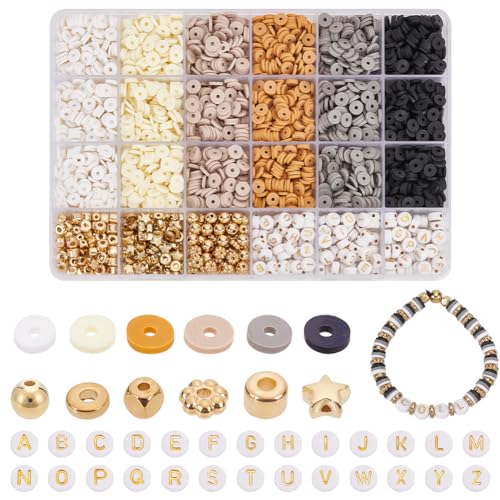 PH PandaHall Tonperlen Für Die Armbandherstellung 4230 Stück 6 Farben Heishi Perlen 6mm Flache Runde Polymer Ton Perlen 6 Stile Goldene Abstandsperlen Acryl Buchstabenperlen Für Schmuckherstellung von PH PandaHall