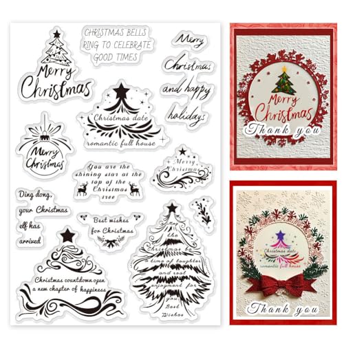 PH PandaHall Transparente Stempel "Frohe Weihnachten" Zur Kartengestaltung Transparenter Silikonstempel Mit Weihnachtssegen Wörtern Stempel Für Scrapbooking Album Journal Dekor von PH PandaHall