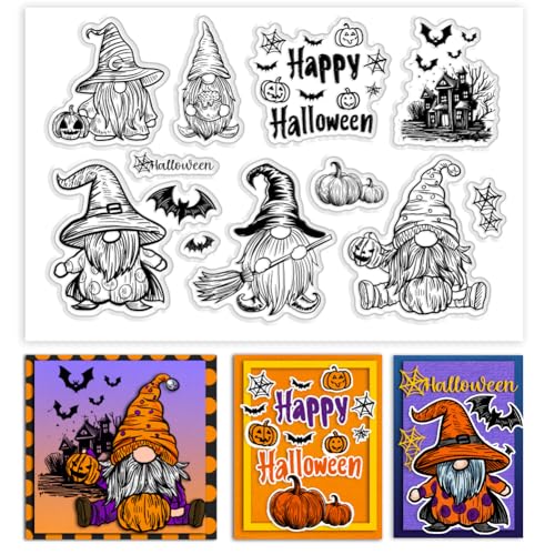 PH PandaHall Transparente Stempel Mit Halloween Gnomen Zum Gestalten von Karten Spinnennetz Hexe Bastelstempel Für Tagebuch Album Karte DIY Basteln Scrapbooking Dekor von PH PandaHall