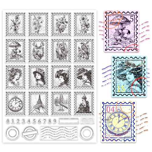 PH PandaHall Transparente Stempel Mit Retro Motiv "Retro Lady“ Für Die Kartengestaltung Zahlenbau Gummistempel Transparenter Bastelstempel Für Scrapbooking Stempel Papier Karten Alben 21x29.7cm von PH PandaHall