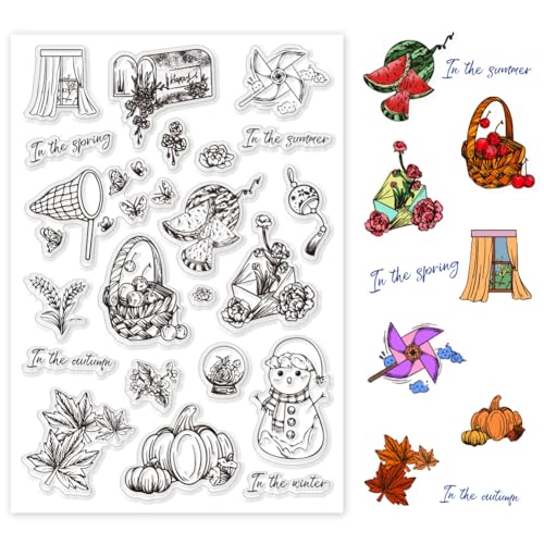 PH PandaHall Transparente Stempel Zum Kartenbasteln Mit Vier Jahreszeiten Motiv Klarer Silikonstempel Landschaft Transparenter Bastelsiegelstempel Für Scrapbooking Album Journal von PH PandaHall