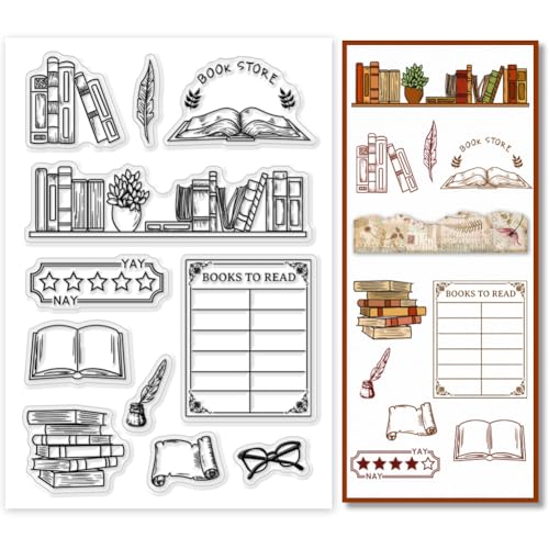 PH PandaHall Umfassendes Bücherregal Klare Stempel Bücher Silikon Klare Stempel Transparente Gummistempel Klare Stempel Siegel Für DIY Scrapbooking Kartenherstellung Lehrertag von PH PandaHall