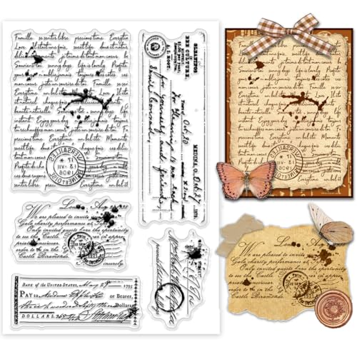 PH PandaHall Vintage Clear Stamp für DIY Scrapbooking, Handgeschriebener Briefkopf-Gummistempel Text-Hintergrund-Silikonstempel Transparenter Siegelstempel für Kartenherstellung, Journal, Postkarte von PH PandaHall