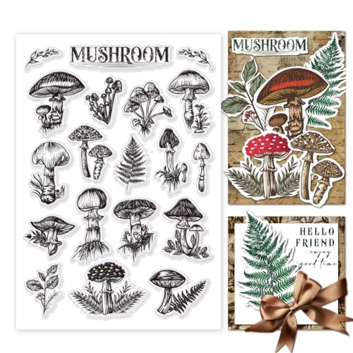 PH PandaHall Vintage Clear Stamps für die Kartenherstellung, Pilz Gummistempel Silikon Siegel Stempel für Paper Crafting Handmade Crafts Scrapbooking Zubehör Kunsthandwerk, 21x14.8cm von PH PandaHall