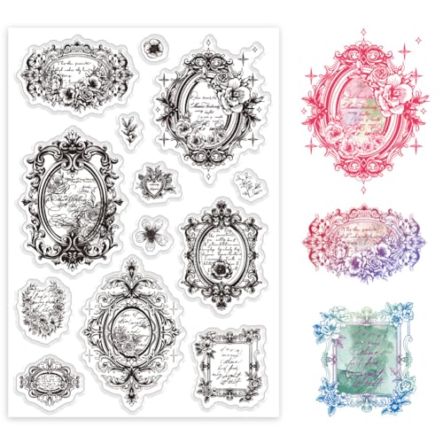 PH PandaHall Vintage Flower Border Clear Stamp, Silikon-Stempel Retro-Ölgemälde Rand Transparenter Gummistempel für Kartengestaltung, Fotoalben, Urlaubskarten von PH PandaHall