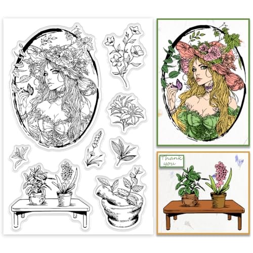 PH PandaHall Waldhexe Clear Stamps für Kartenherstellung Pflanze Blume Transparente Silikonstempel DIY Scrapbooking Gummistempel für Journal Karte Scrapbooking Fotoalbum Dekoration von PH PandaHall