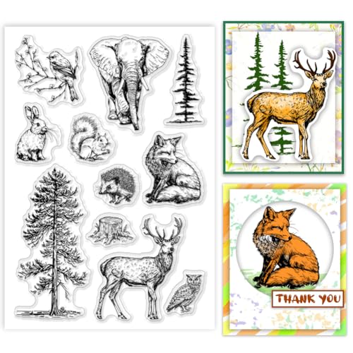 PH PandaHall Waldtiere Clear Stamps Baum-Silikonstempel Gummistempel Siegel Transparent Craft Stamps für Kartenherstellung Dekoration DIY Scrapbooking Fotoalbum von PH PandaHall