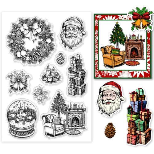 PH PandaHall Weihnachten Thema klar Stempel, Weihnachtsmann Silikonstempel Kranz Glocke Geschenk Transparenter Gummistempel für die Herstellung von Weihnachtskarten, Fotoalben, Scrapbooking von PH PandaHall