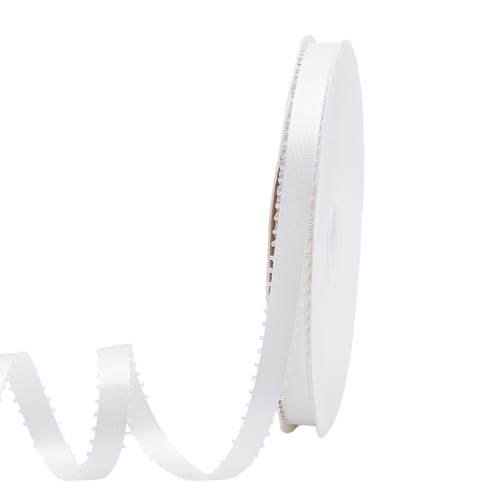 PH PandaHall Weißes Picotband, 45,7 m, Satinband, 1,1 cm, Bastelstoff, weißes Band aus Polyester mit Picot-Rand, für Geschenkverpackungen, Blumensträuße, Hochzeitsschleifen von PH PandaHall