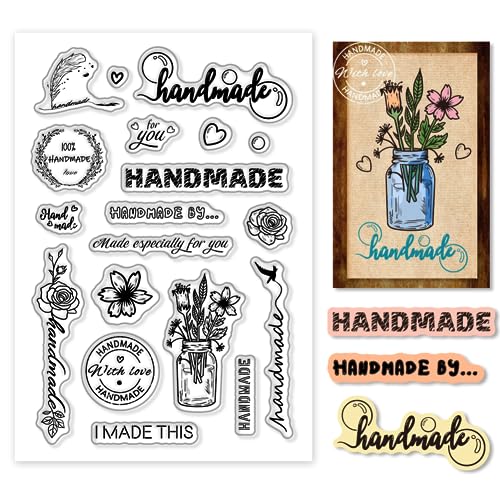 PH PandaHall Word Clear Stamps, Handmade Text Rubber Stamps Transparent Silicone Stamps PVC Plastic Clear Stamps for Card Making Photo Album Decoration and DIY Scrapbooking, 4.3x6.3inch von PH PandaHall