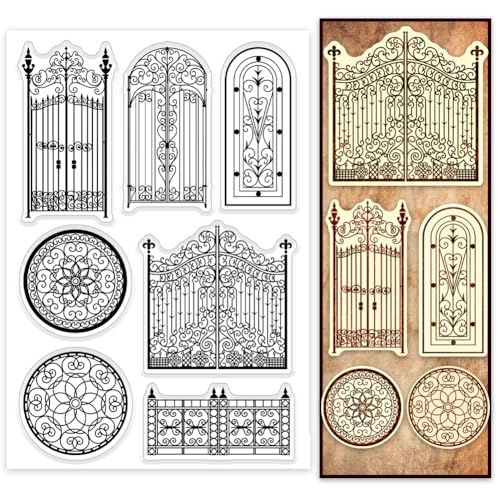 PH PandaHall Zauntor Klarer Stempel für Scrapbooking, Europäischer Stil Tor Silikonstempel Yard Gate Transparenter Gummistempel für Journal, Geschenkanhänger, Einladungskarte, Papierbasteln Fotoalben von PH PandaHall