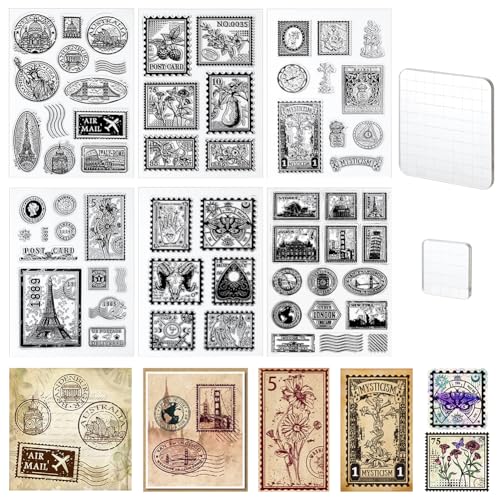 PH Pandahall 62 Teiliges Stempelset Retro Stempel Aus Gummi Transparente Stempel Silikon Transparente Stempel Vintage Tickets Pflanzen Acrylstempel Für Das Journaling von PH PandaHall