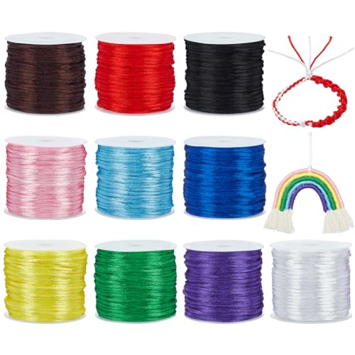 PandaHall 10 Farbe 1.5mm Rattail Satin Nylon Trim Seidenschnur Für Friendship Bracelet Geflochtene Halskette, Chinesischer Knoten, Makramee, Trimmen, Schmuckherstellung, 150 Meter Total von PandaHall