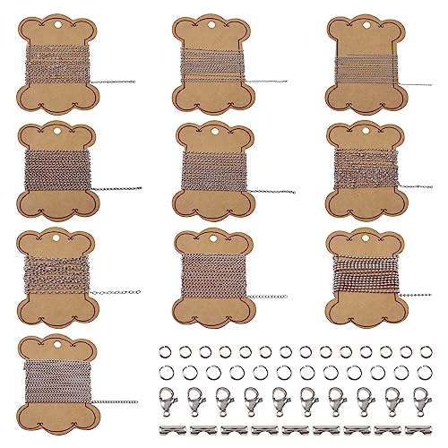 PandaHall 10 Rollen 304 Edelstahl Halskette Kette Kreuz Gliederketten Kugelperlen Ketten Kabel Panzerketten mit Biegeringe Verschlüsse für Schmuckherstellung von PH PandaHall