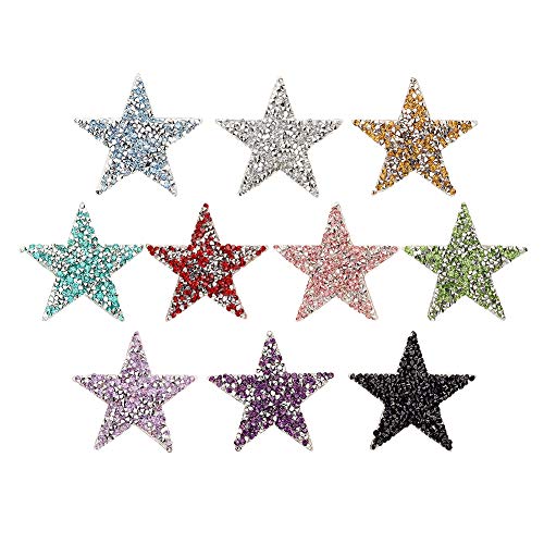 PandaHall 10 Stück 10 Farben Stern Kristall Glitter Strass Sticker Eisen auf Sticker Bling Star Patches für Kleid Home Decoration, Mixed Colors von PH PandaHall