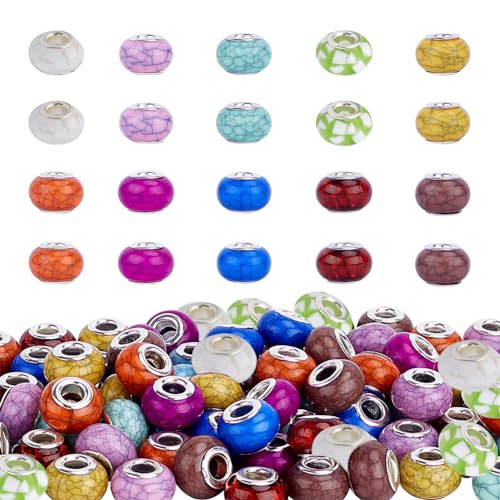 PandaHall 100 Stück 10 Farben Harz Europäische Perlen 5mm Großes Loch Facettierte Rondelle Perlen für Europäische Bettelperlen Armband Halskette Schmuckherstellung von PandaHall