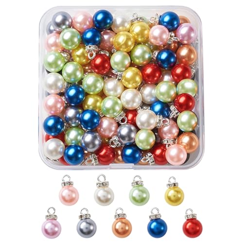 PandaHall 100 Stück 10 Farben Imitation Perlen Charms Kunstperlen Anhänger mit Strass für die Schmuckherstellung Loch: 2,3 mm von PandaHall