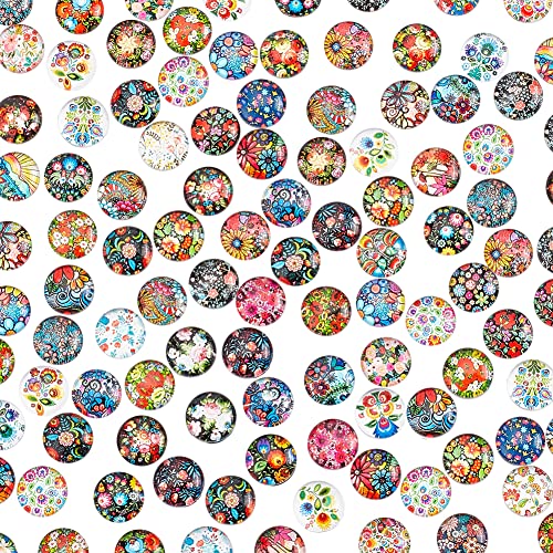 PandaHall 100 Stück 12mm Blume Bedruckte Glascabochons, Halbrunde Blumenkuppel Cabochons Mosaikfliesen Mosaik Bedrucktes Glas für Foto Cameo Anhänger Schmuckherstellung Kunsthandwerk Scrapbooking von PH PandaHall