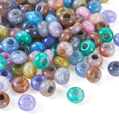 PandaHall 100 Stück 14 mm Craquelle-Acrylperlen, europäische Perlen, großes Loch, lose Abstandshalter, Perlen für DIY-Armbänder, Halsketten, Schmuckherstellung von PandaHall