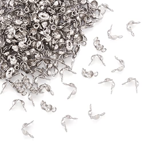 PandaHall 100 Stück 304 Edelstahl Perlenspitzen Knotenabdeckung 6 x 3 mm Metall offene Klappe Perlen Spitzen Mini Calotte Endkappen für DIY Schmuckherstellung von PandaHall