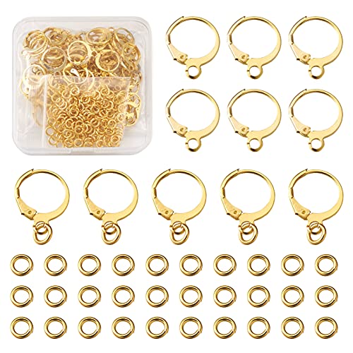 PandaHall 100 Stück Messing runde Hebel Ohrring Haken Ohrring Findings Golden Huggie Hoop Ohrring Klappbügel Ohrringe mit Biegeringe für DIY Schmuck Ohrring Herstellung von PH PandaHall