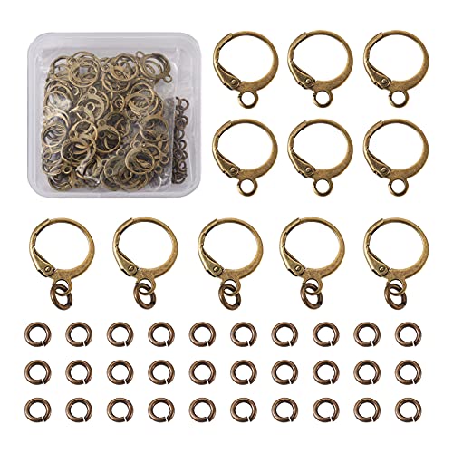 PandaHall 100 Stück Messing runde Hebel Ohrring Haken Ohrringe Findings Antik Bronze Huggie Hoop Ohrring Brisur Ohrringe mit Biegeringe für DIY Schmuck Ohrring Herstellung von PH PandaHall