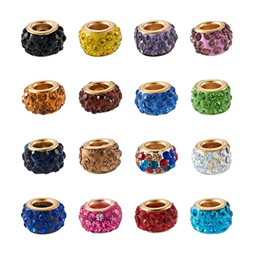 PandaHall 100 Stück Polymer Clay Strass Europäische Perlen Großloch Rondelle Glas Charm Spacer Lose Perlen mit goldenem Kern für europäische Schlangenkettenarmbänder, Loch: 4,5 mm von PH PandaHall