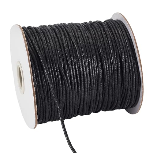 PandaHall 100 Yards 2mm gewachste Baumwollschnur Gewinde Perlen String für Armband Halskette Schmuckherstellung und Makramee Supplies, schwarz von PandaHall