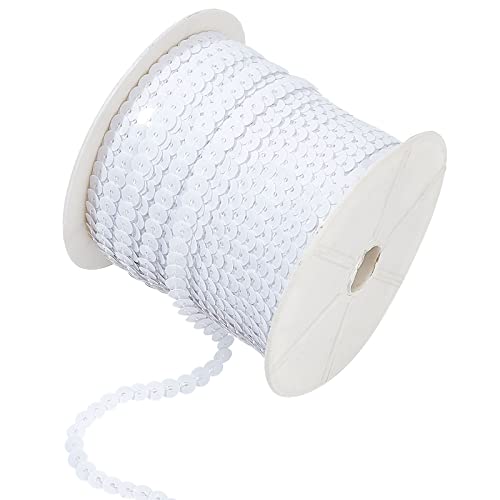 PH PandaHall 100 Yards Spangle Flache Pailletten, 6mm Flache Pailletten Streifen Borte Weiß Paillette String Glänzende Borte Nähen Paillette String für faschingskostüme karneval kostüm DIY Handwerk von PH PandaHall