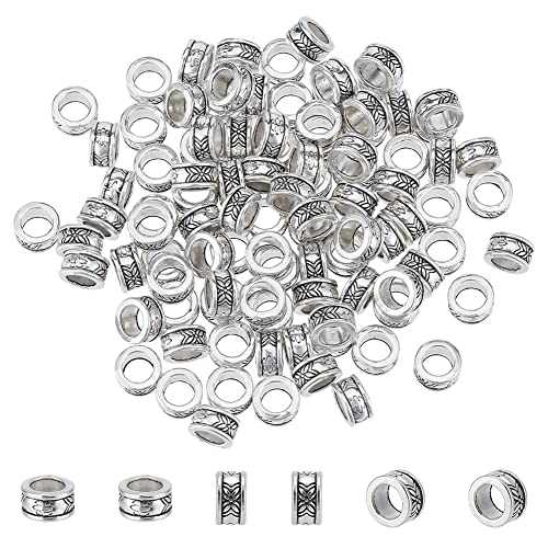 PandaHall 100 stücke Rondelle Spacer Perlen Tibetischen Legierung Antik Silber Europäischen Großes Loch Spacer für Armband Halskette DIY Schmuck Machen, 8mm, loch: 5mm von PandaHall