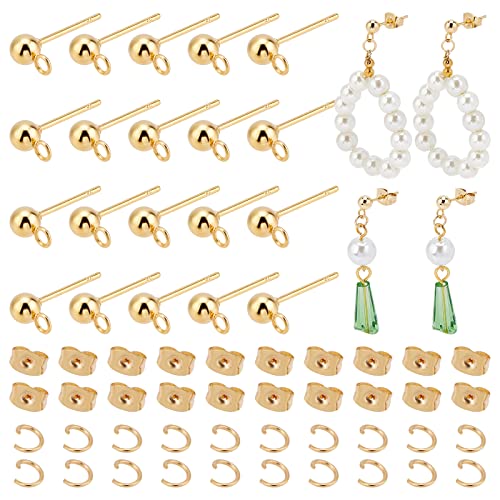 PandaHall 100pcs 18K Vergoldete Ohrstecker Finding Kit, 304 Edelstahl-Kugelpfosten-Bolzen Mit Schleife Schmetterlings-Ohrring-Rückseite Mit 120 offenen Biegeringen Für Schmuck-Ohrringe von PH PandaHall