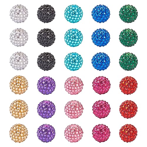 PandaHall 100pcs Harz Strass Perlen 20mm Runde Discokugel Perlen Strass Chunky Bubblegum Perlen für DIY Handwerk Halskette Armband Schmuckherstellung von PH PandaHall